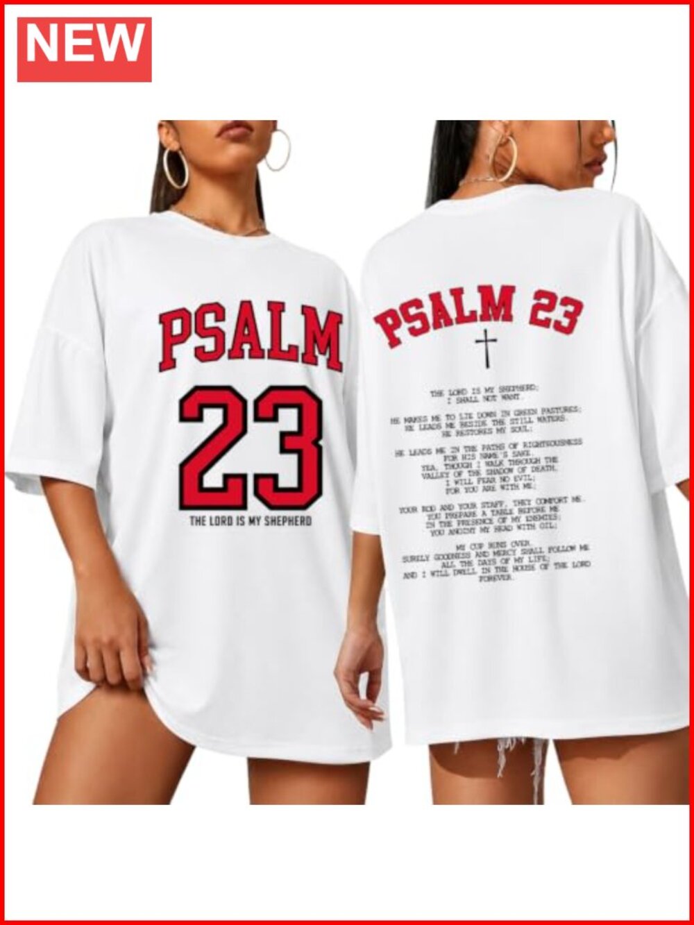Christian Psalm 23 Faith Bible Verse Cotton Blend Tee Oversized Loose Fit